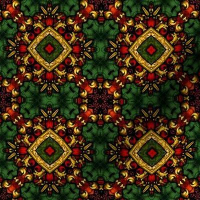 Decorative Stained Glass Tile Repeat in Christmas Colors