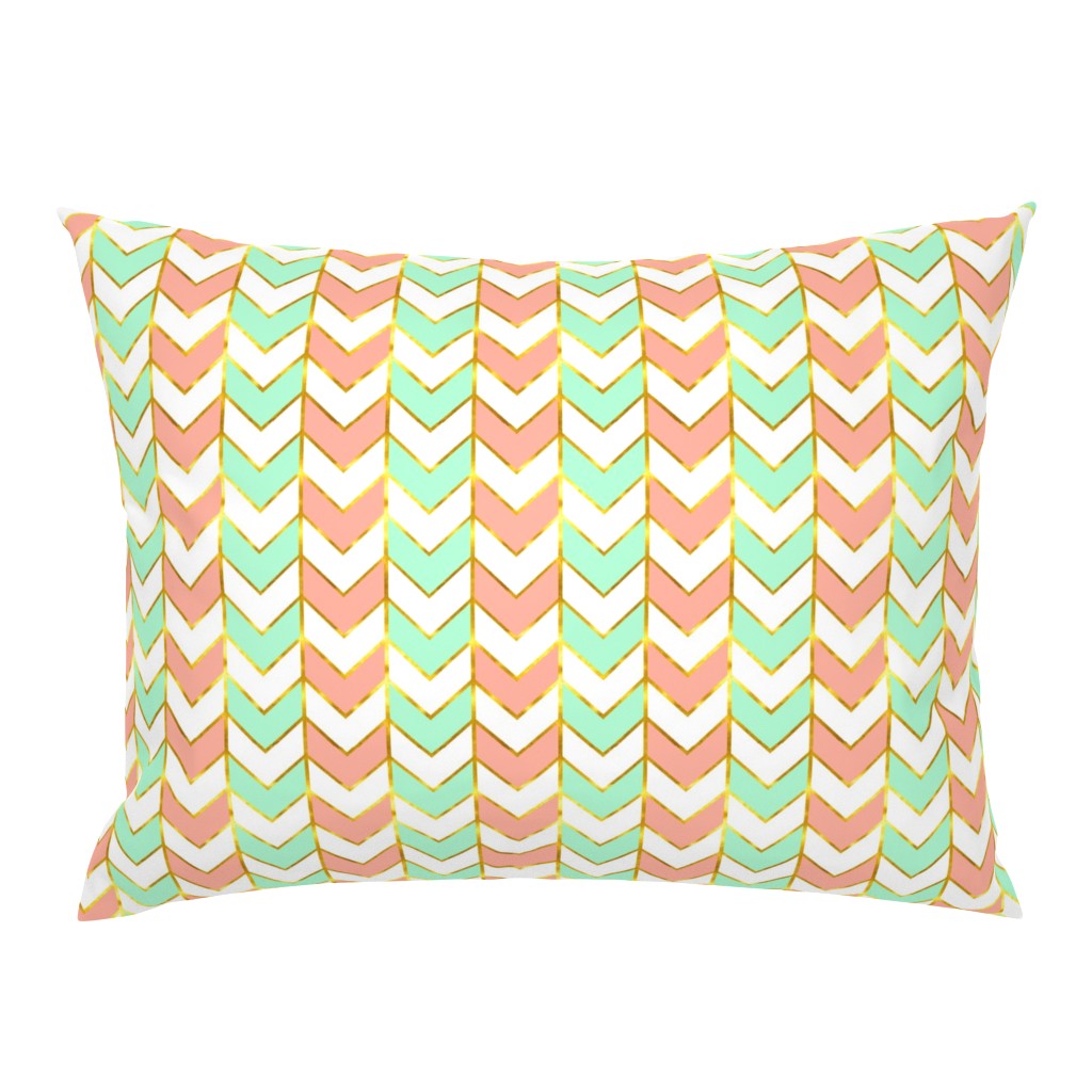Gilded Herringbone in Shades of Mint and Light Coral
