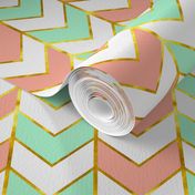 Gilded Herringbone in Shades of Mint and Light Coral