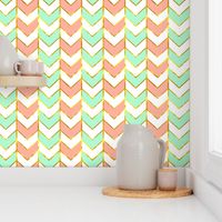 Gilded Herringbone in Shades of Mint and Light Coral