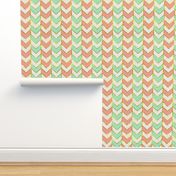 Gilded Herringbone in Shades of Mint and Light Coral