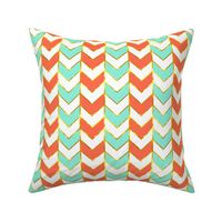 Gilded Herringbone in Bright Coral and Mint