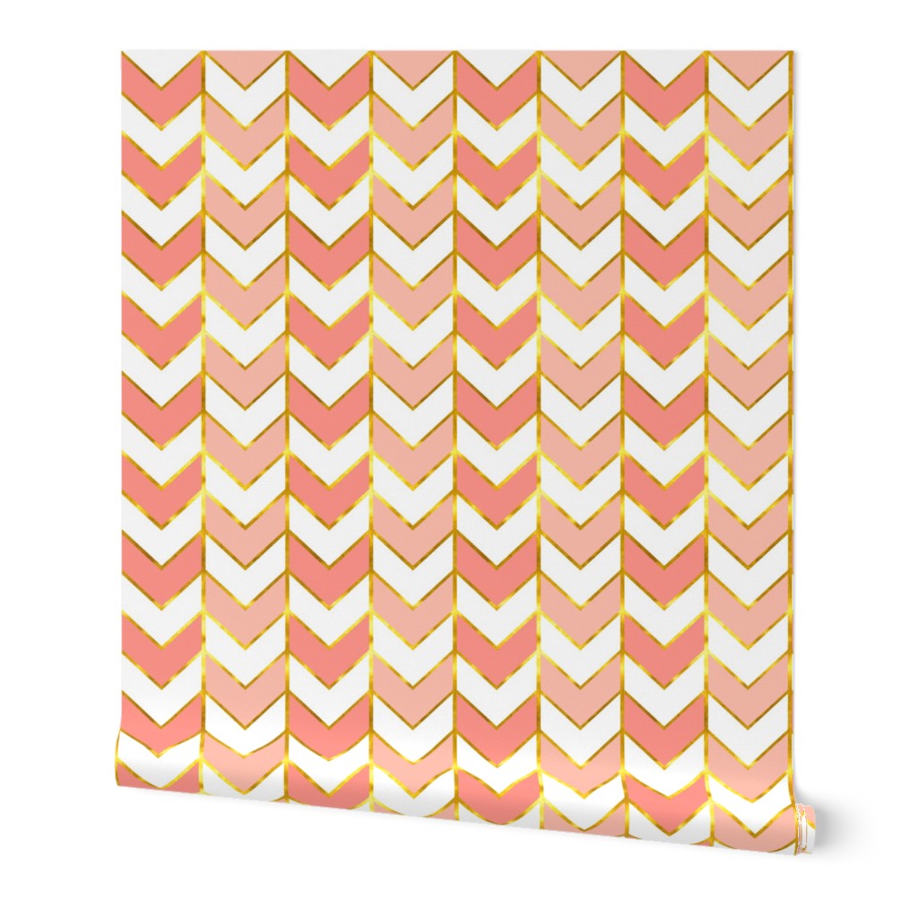 Gilded Herringbone in Shades of Coral