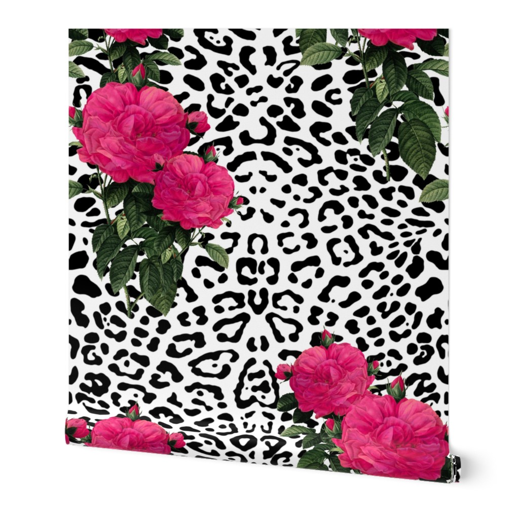 Ooh La La! Leopard with Hot Pink Redoute Roses ~ Large