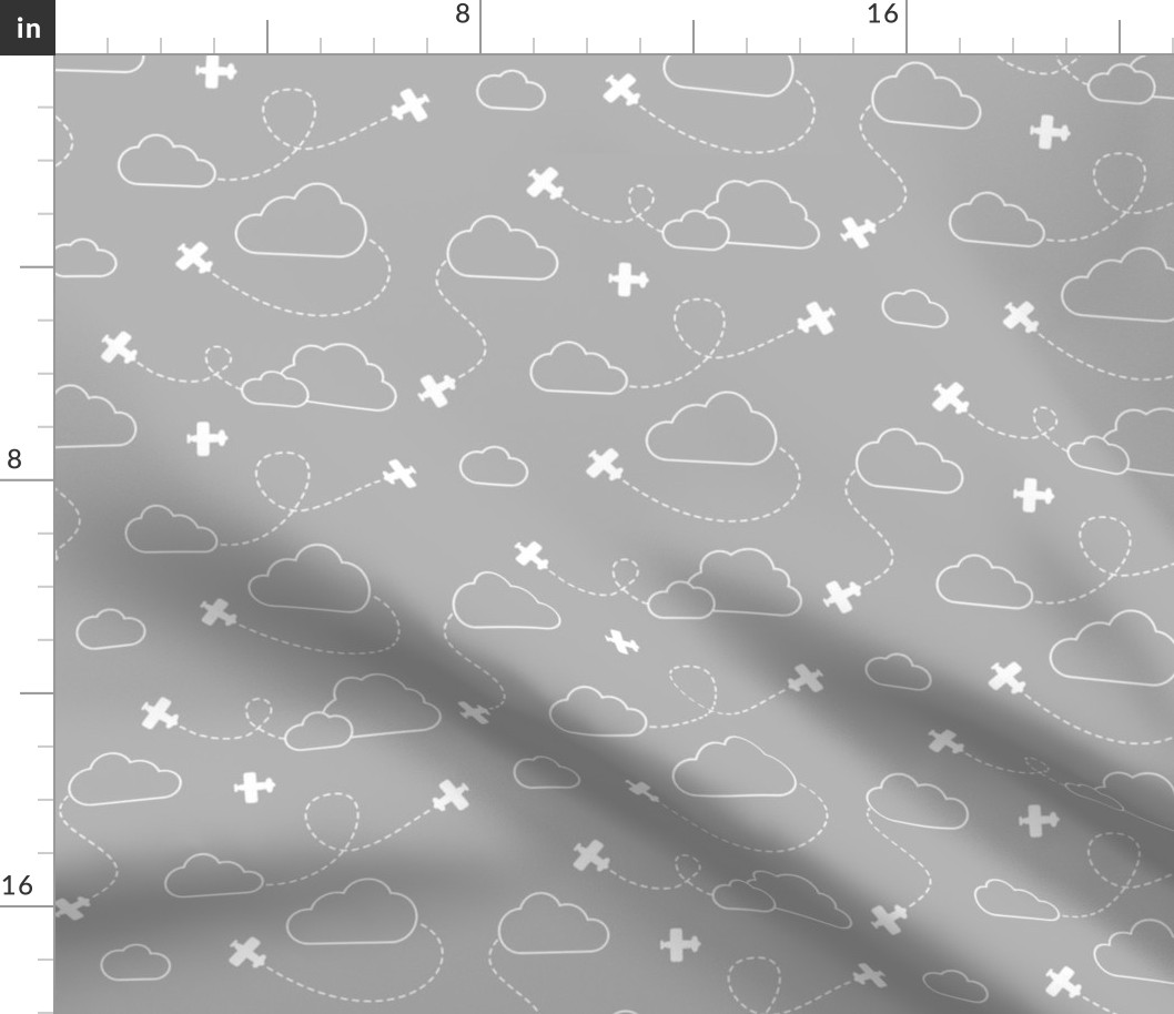 Airplanes in Clouds White on Gray