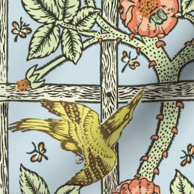 William Morris ~ Birds on A Trellis ~ Yellow Birds on Vow  ~ Large