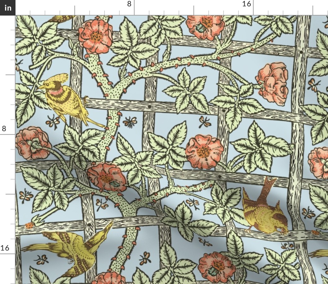 William Morris ~ Birds on A Trellis ~ Yellow Birds on Vow  ~ Large