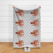 Coral Octopus on Grey Chevron Tea Towel 