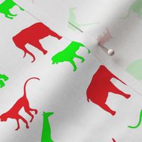 African Safari Animals on Parade -- Red and Green on White