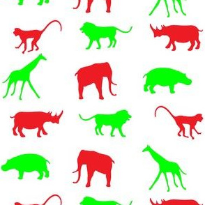 African Safari Animals on Parade -- Red and Green on White