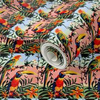 vintage retro kitsch tropics tropical forests plants trees flowers grass parrots toucans birds rainforests 