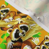 vintage retro kitsch racoons trees leaves 