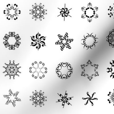 musical snowflakes, black on white