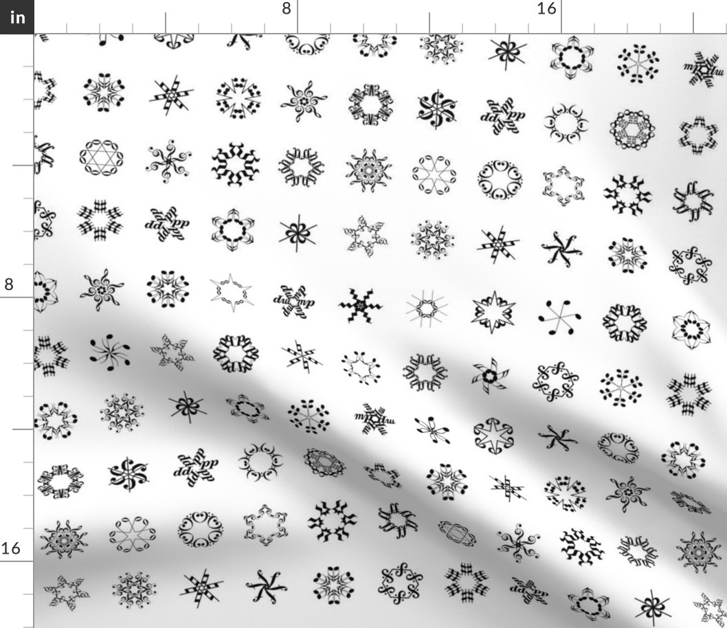 musical snowflakes, black on white