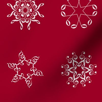 musical snowflakes large on crimson