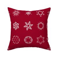 musical snowflakes large on crimson