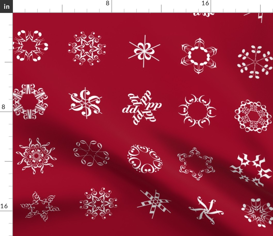 musical snowflakes large on crimson