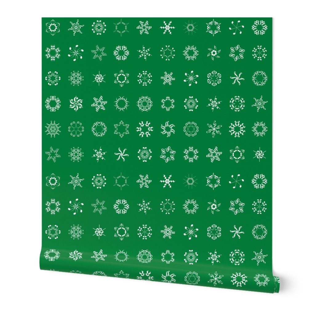 musical snowflakes large on deep spearmint green