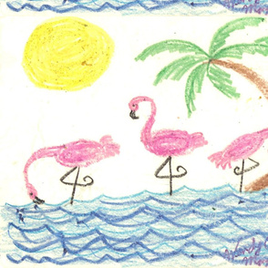 Wading_Flamingos