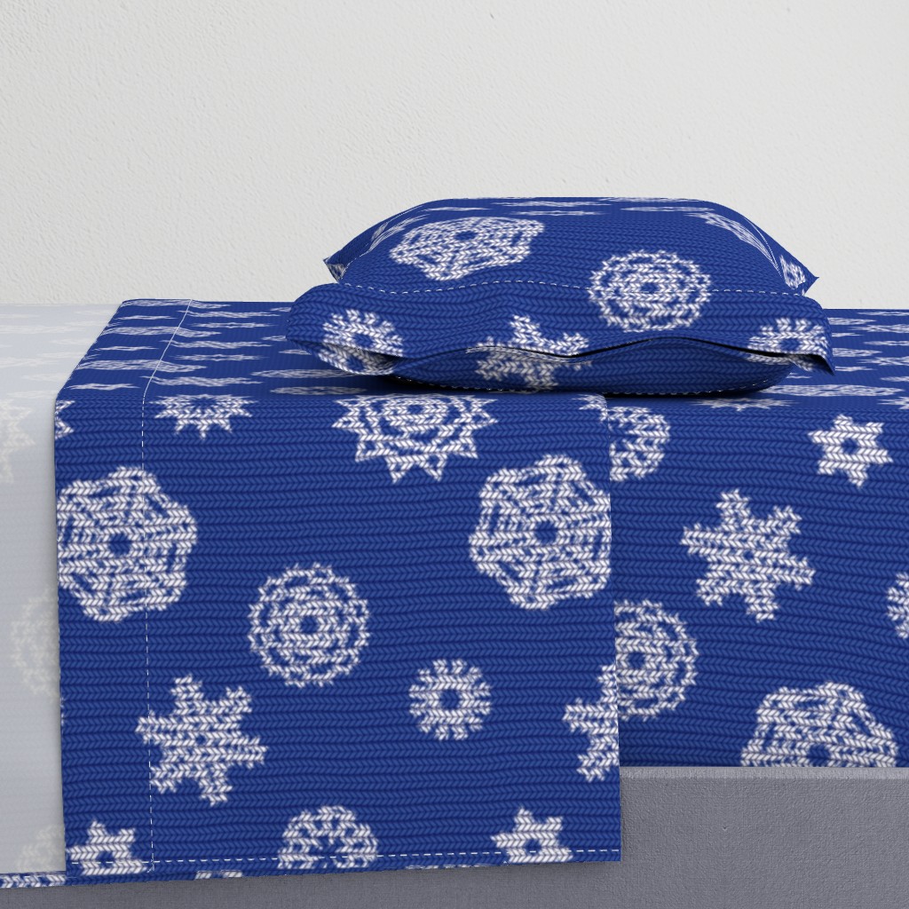 Holiday Snowflakes ~Faux Knit ~ Blue and White