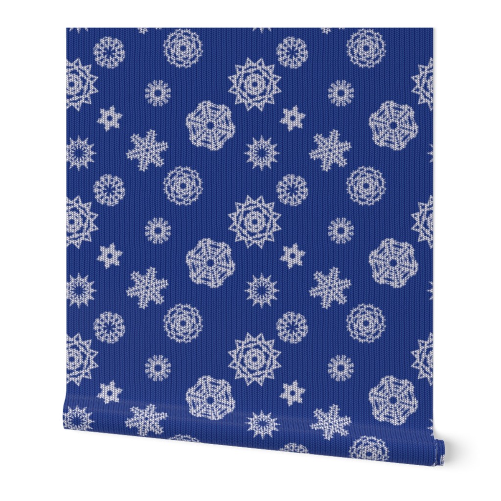 Holiday Snowflakes ~Faux Knit ~ Blue and White