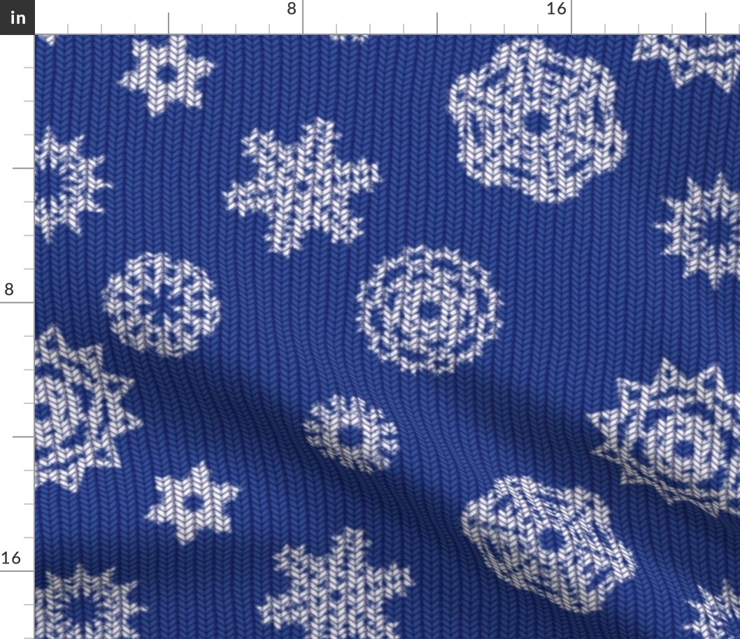 Holiday Snowflakes ~Faux Knit ~ Blue and White