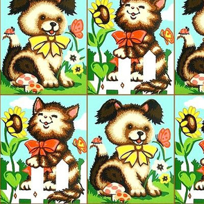 vintage retro kitsch cats pussy kittens dogs puppies puppy gardens grass sunflowers garden butterfly butterflies mushrooms flowers bugs