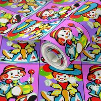 vintage kids kitsch checkered chequered patchwork cheater quilt kids children circus clowns balloons drums marching funfair 