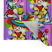 vintage kids kitsch checkered chequered patchwork cheater quilt kids children circus clowns balloons drums marching funfair 