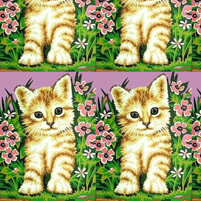 vintage retro kitsch cats pussy kittens flowers grass garden whimsical 