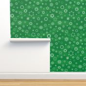 wind-blown musical snowflakes on deep spearmint green