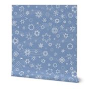 wind-blown musical snowflakes on Christmascolors frosty blue