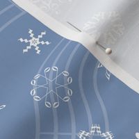 wind-blown musical snowflakes on Christmascolors frosty blue