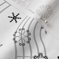 wind-blown musical snowflakes - black and white