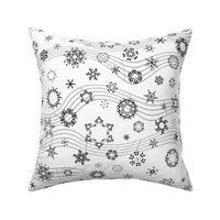 wind-blown musical snowflakes - black and white