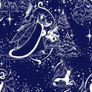 Guardian of the Forest winter toile de jouy navy