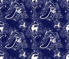 Guardian of the Forest winter toile de jouy navy