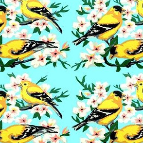 vintage retro kitsch birds tits flowers trees branches 