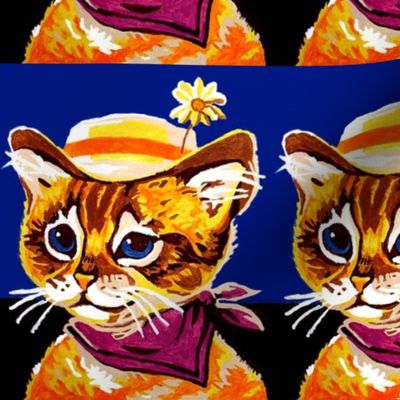 vintage retro kitsch ginger orange cats pussy kittens hats flower daisy bandanas kerchief  scarf whimsical