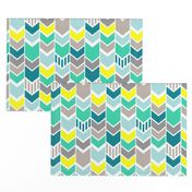 Teal Gray Yellow chevron