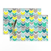 Teal Gray Yellow chevron