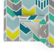 Teal Gray Yellow chevron