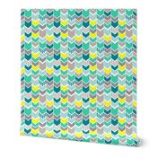 Teal Gray Yellow chevron