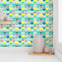 Teal Gray Yellow chevron