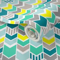 Teal Gray Yellow chevron