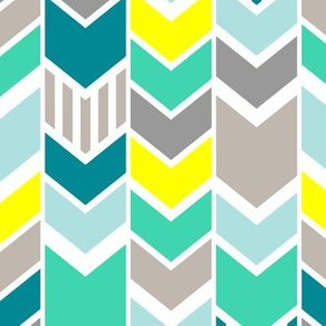 Teal Gray Yellow chevron