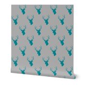 Teal Gray Deer Silhouettes