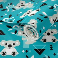 Koala winter blue geometric australian animal kids fabric