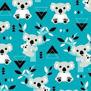 Koala winter blue geometric australian animal kids fabric