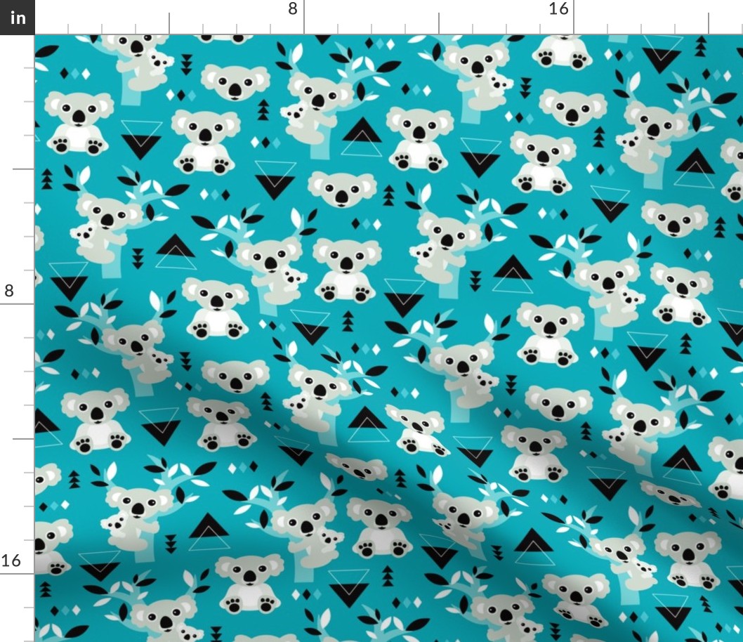 Koala winter blue geometric australian animal kids fabric